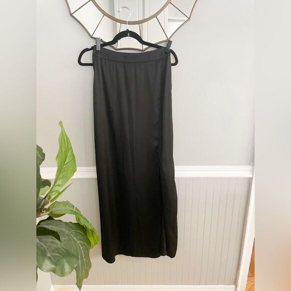 Naked Wardrobe Black Satin Maxi Skirt with Side Slit Small - Picture 1 of 10